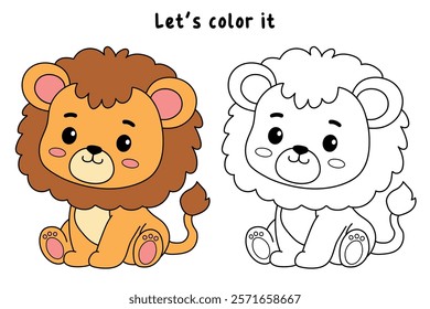 Lion coloring pages for kids. Trace and color lion. Coloring page outline of lion. Lion tracing worksheet. Kindergarten and preschool activity.