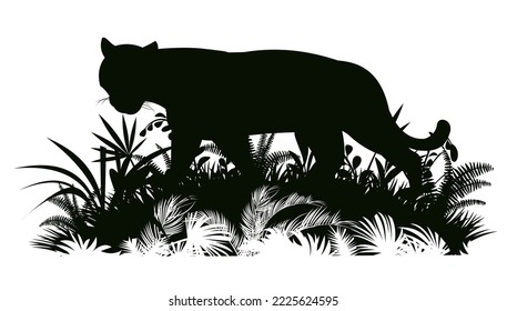 Lion coming. Predator Wild animals. Silhouette figures. Isolated on white background. Vector.