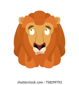 Lion confused emoji face avatar. Wild animal is perplexed emotions. Beast surprise. Vector illustration