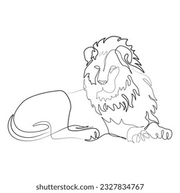 Lion continuous one line drawing. Lion line art icon. Wild animal outline draw. Lion lies minimalist logo. Vector illustration. Leo zodiac sign.