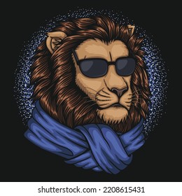 Lion cool wearing scarf vector illustration for your company or brand