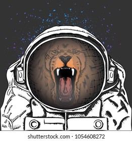 lion in the cosmonaut costume. Vector illustration