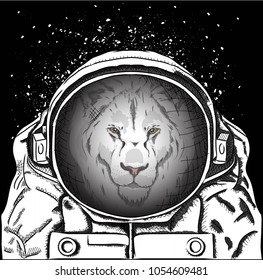 lion in the cosmonaut costume. Vector illustration