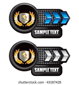 lion crest blue and white arrow banners