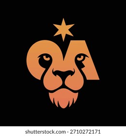 Diseño de la cresta del león con iniciales y estrella para el logotipo del negocio