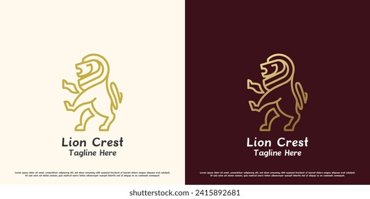 Lion crest logo design illustration. Silhouette of a lion tail standing roaring wild animal king of the jungle predator fangs claws brave. Minimalist elegant luxury pride honor simple icon symbol.