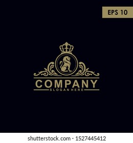 Lion Crest Logo Design Vector Template With Luxury Gold Colour