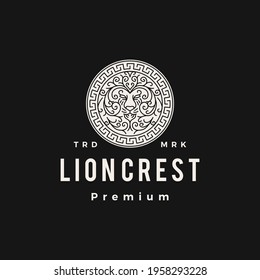 lion crest round emblem hipster vintage logo vector icon illustration