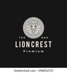 lion crest round emblem hipster vintage logo vector icon illustration