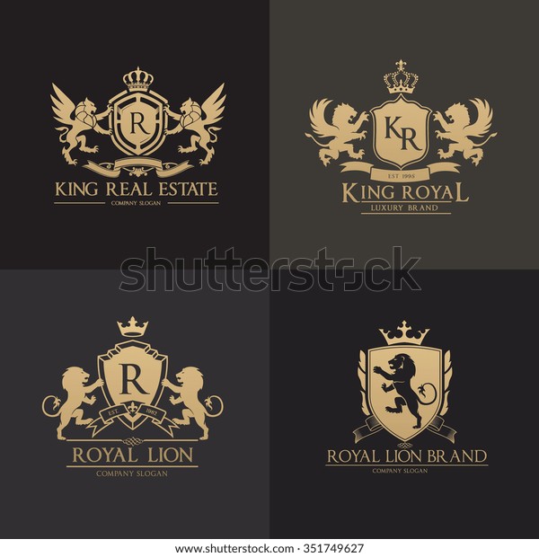 ライオンの紋章のロゴセット 王様のシンボル メンファッションブランドアイデンティティ のベクター画像素材 ロイヤリティフリー