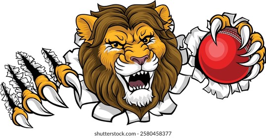 A lion with a cricket ball animal sports team mascot