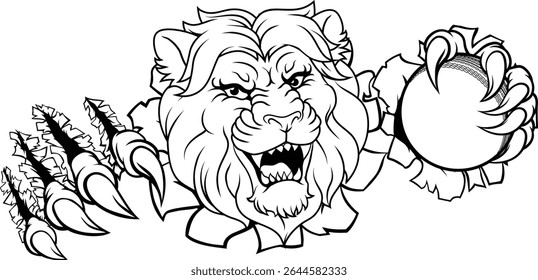 A lion with a cricket ball animal sports team mascot