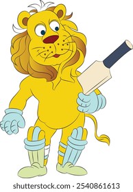 Lion as a cricket team mascot. in cricket gear and various cricket actions