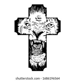 Lion cross tattoo vector illustration