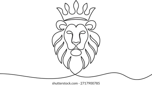 Leão com Coroa em Linha Contínua. ícone de linha-desenho de linha contínua. Traçado editável. Desenho de ícone de uma linha
