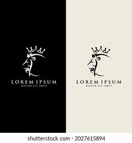 Lion with crown. lion head logo template vector. suitable for company logo, print, digital, icon, apps, and other marketing material purpose. lion head logo set