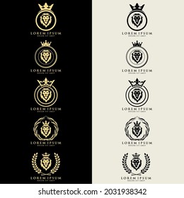 León con corona. vector de la plantilla del logotipo de la cabeza del león. adecuado para el logotipo de la empresa, impresión, digital, icono, aplicaciones y otros fines de marketing. logotipo de cabeza de león