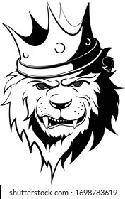 lion with crown, king of animals black and white