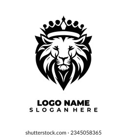 Lion With Crown Logo Design Black Object Concept Background