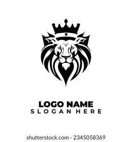 Lion With Crown Logo Design Black Object Concept Background