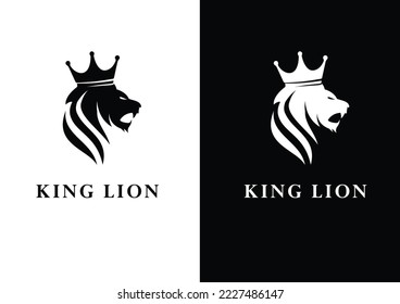 Lion with a crown logo design concept 