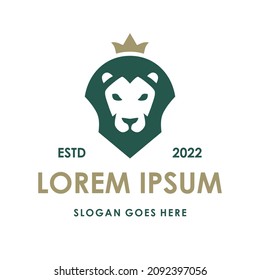 Lion with crown logo template for label, badge, advertisement or sign. Luxury animal vector illustration.