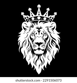 Lion with a crown. Lion logo. Vector clip art illustration isolated on black background icon