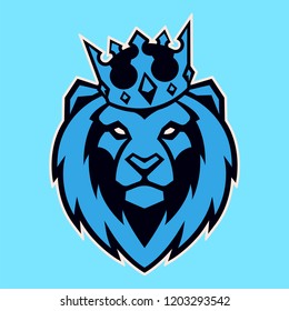 Lion in crown looking danger. Lion head icon. Lion vector logo template.