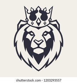 Lion in crown looking danger. Lion head icon. Lion vector logo template.