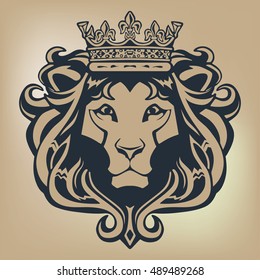 lion with crown on a beige background