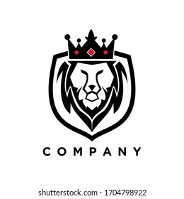   Lion in the crown on the shield logo design