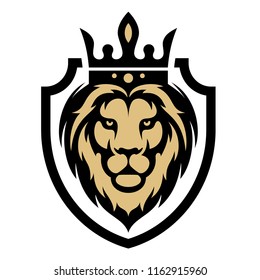 Lion in the crown on the shield on a white background in the vector EPS8