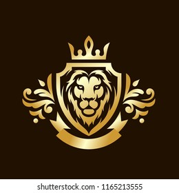 Lion in the crown on the shield on a white background in the vector EPS10