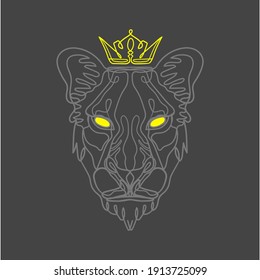 A lion in a crown. One Line Drawing.  Can be used as a sketch of a tattoo. Line art