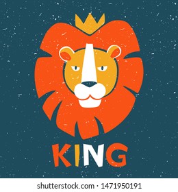 Lion in a crown original design. Can be used for poster, greeting card, baby products, birthday party, invitation vector Illustration - Vector illustration