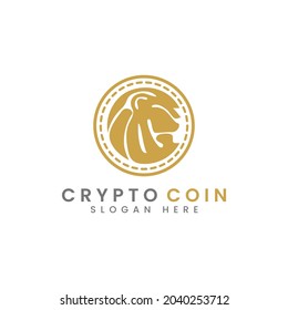 Vektorgrafiken von kryptographischem Logo-Design mit Löwensymbol im goldenen Farbkreis.