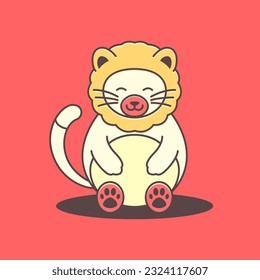 lion cub beast savanna fat cute mascot cartoon logo icon vector illustration