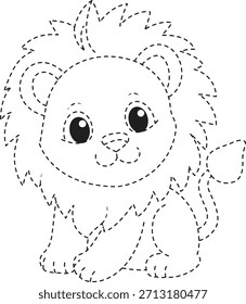 Löwenjunge gepunktete Linie Kunst perfekt für Kinder Malbücher, Lehre Tracing Sheets und spielerische Lernmaterialien.