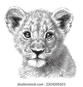 Lion cub face hand drawn sketch in doodle style illustration