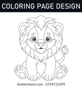 a lion cub with a fluffy mane, big eyes, and a cute expression, sitting on its haunches with paws 
outstretched-Coloring Page design