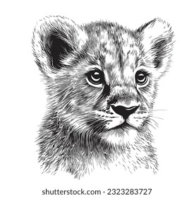 Lion cub hand drawn sketch in doodle style illustration