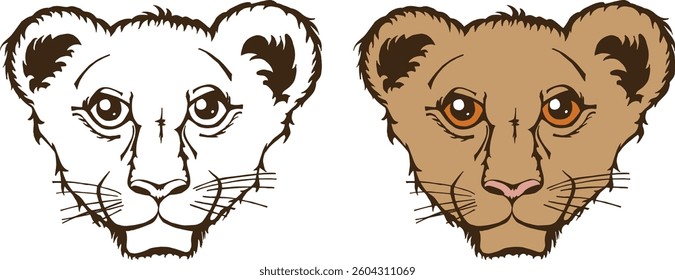 lion cub head in color and without color