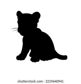 Lion cub. Predator Wild animals. Silhouette figures. Isolated on white background. Vector