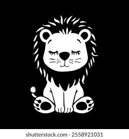 Lion cub. Predator Wild animals. Silhouette figures. Isolated on white background. Vector