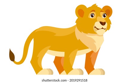 Lion cub three quarter view. African animal in cartoon style.