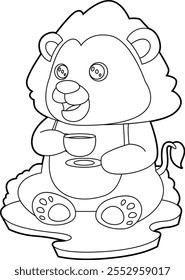 Lion Cup Coffee Animal Vector Graphic Art Illustration