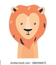 Lion cute animal baby face vector illustration. Hand drawn style nursery character. Scandinavian funny kid design.