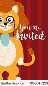 Lion cute animal cartoon invitation card