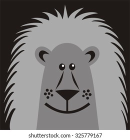 Lion cute cartoon black and white vector illustration