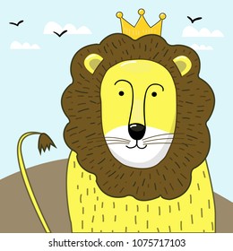 lion. cute cartoon illustration character. tee print design